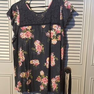 Torrid Floral Lace Blouse - Gray and Pink